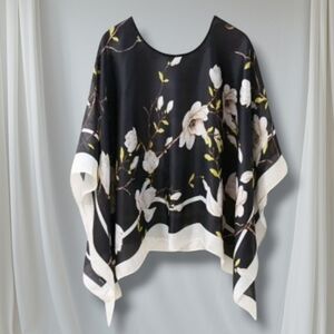 New Bohemian Black & Cream Floral Lightweight Shawl One Size